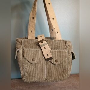 Womens Y2K Corduroy Mini Bag Tan Buckle Belt Strap Utility Grunge Indie Preppy